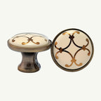 Puxador Porcelana Redondo Base Metal  e Dourado 32mm - C1452