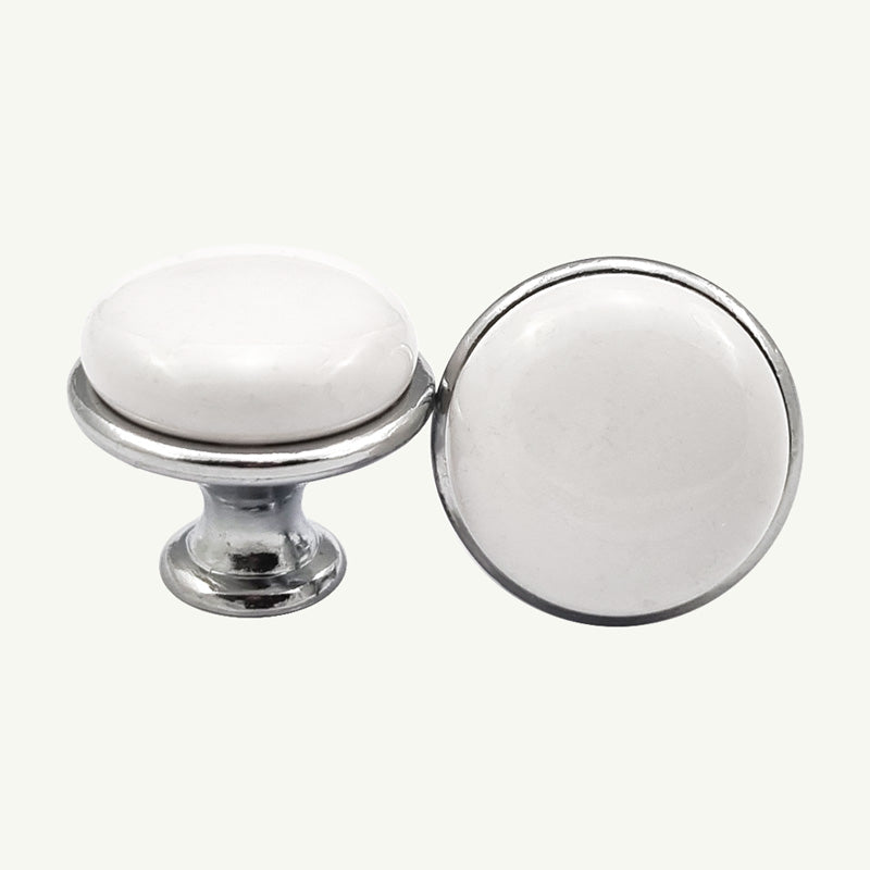Puxador Porcelana Branco com Base Cromada 27mm - C1473