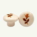 Puxador Porcelana Redondo Marfim com Floral 32mm - C1478