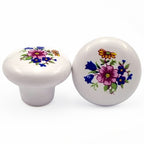Puxador Porcelana Redondo Branco com Floral 32mm - C1479