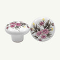 Puxador Porcelana Redondo Branco com Floral 32mm - C1481