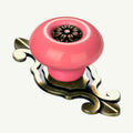 Puxador Gaveta Armário Porcelana Redondo Rosa Base Metal 73mm - C1486