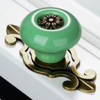 Puxador Porcelana Redondo Verde Base Metal - C1487