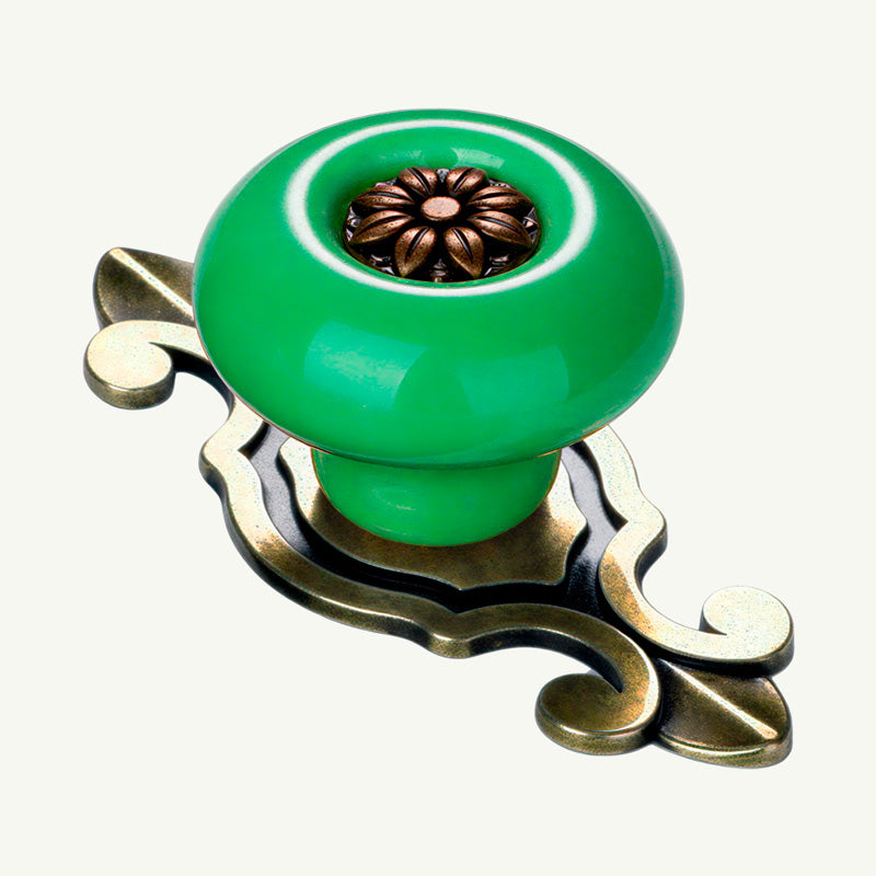 Puxador Gaveta Armário Porcelana Redondo Verde Base Metal 73mm - C1487