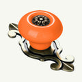 Puxador Gaveta Armário Porcelana Redondo Laranja Base Metal 73mm - C1489