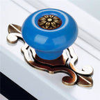 Puxador Porcelana Redondo Azul Base Metal - C1490
