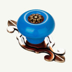 Puxador Gaveta Armário Porcelana Redondo Azul Base Metal 73mm - C1490