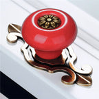 Puxador Porcelana Redondo Vermelho Base Metal - C1491