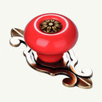 Puxador Gaveta Armário Porcelana Redondo Vermelho Base Metal 73mm - C1491