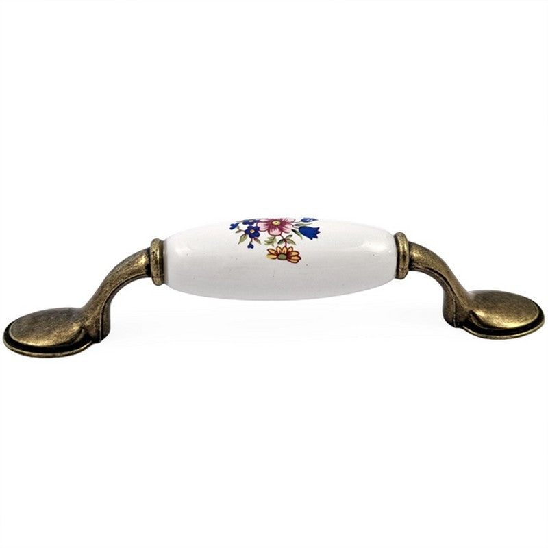 Puxador Metal e Porcelana Branca Floral 146mm - C1557