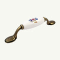 Puxador Metal e Porcelana Branca Floral 146mm - C1557