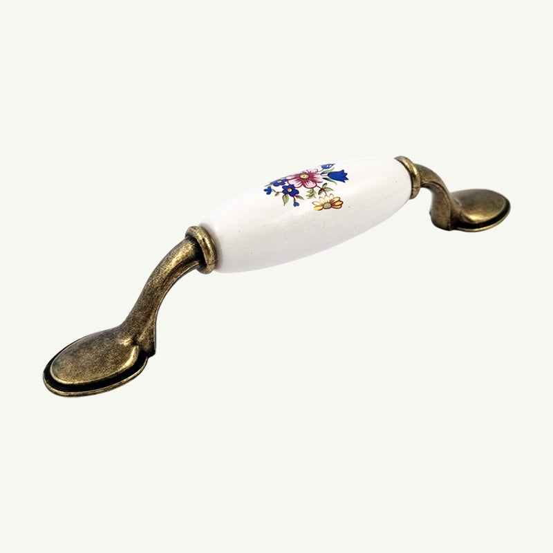 Puxador Metal e Porcelana Branca Floral 146mm - C1557