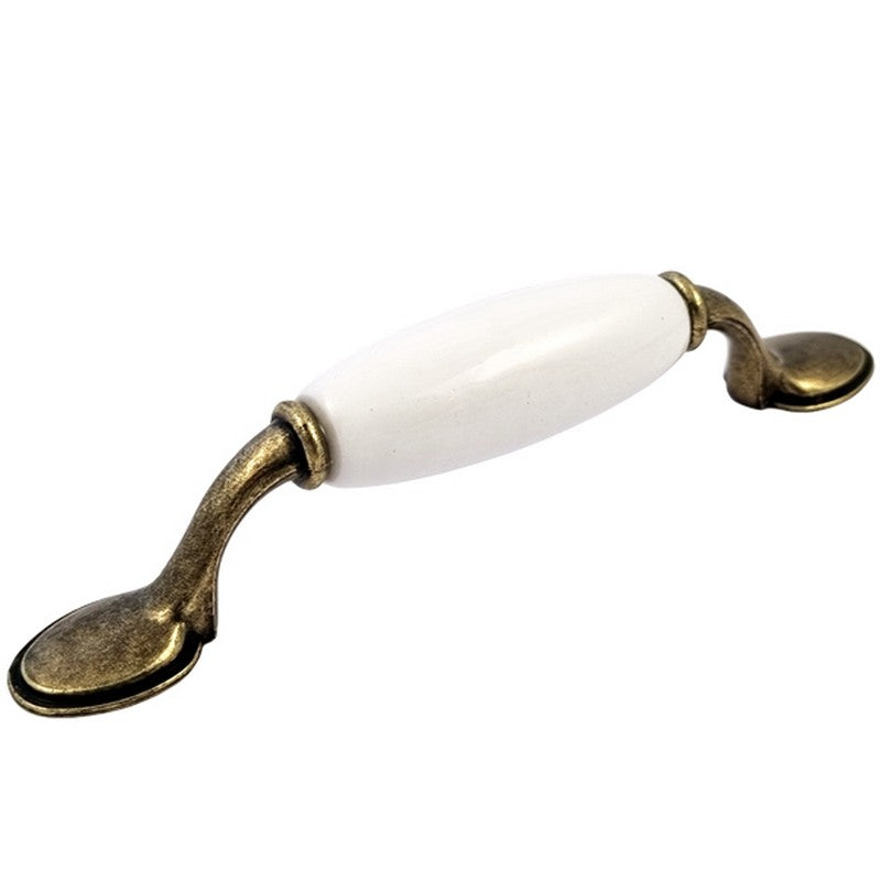 Puxador Alça Porcelana Branco e Base Metal 96mm - C1569