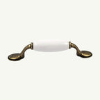 Puxador Alça Porcelana Branco e Base Metal 96mm - C1569