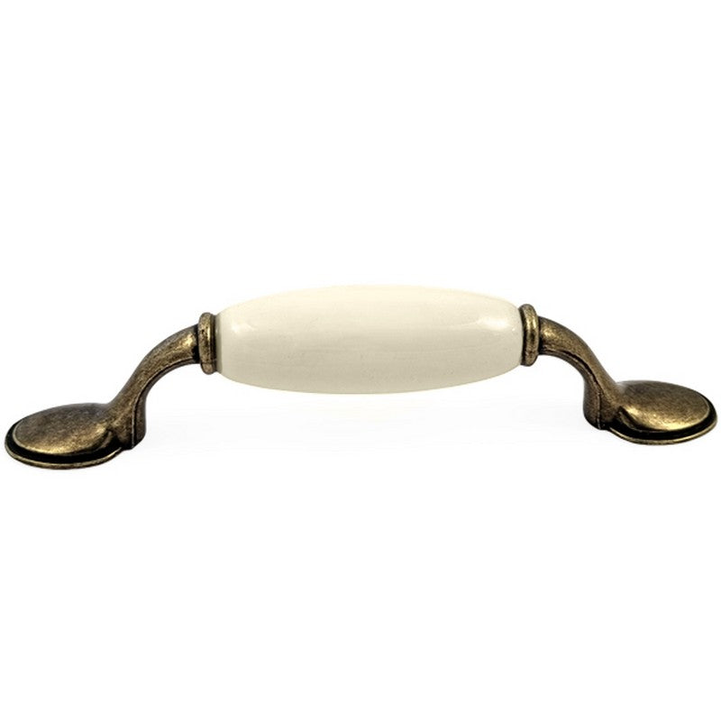 Puxador Alça Porcelana Mafim e Base Metal 96mm - C1570