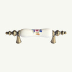 Puxador Metal e Porcelana Branca Floral 76mm - C1571