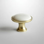 Puxador Porcelana Redondo Base Dourada Metal Branco 32mm - C1573