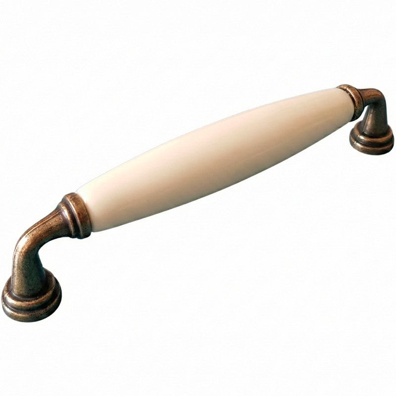 Puxador Metal e Porcelana Marfim 128mm - C1577