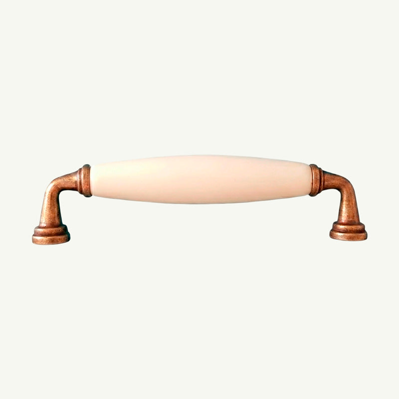 Puxador Metal e Porcelana Marfim 128mm - C1577