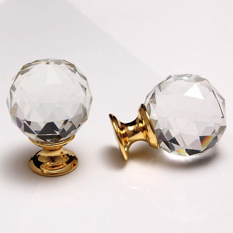 Puxador Cristal Sextavado 30mm Base Dourada - C2002