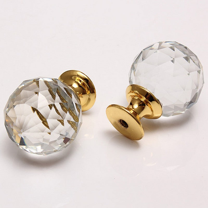 Puxador Cristal Sextavado 30mm Base Dourada - C2002