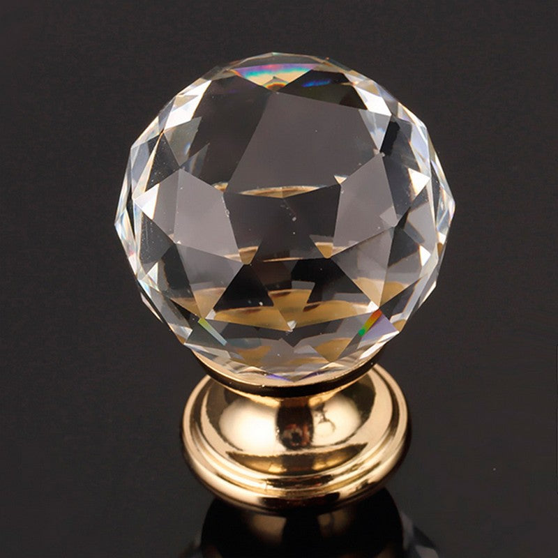 Puxador Cristal Sextavado 30mm Base Dourada - C2002