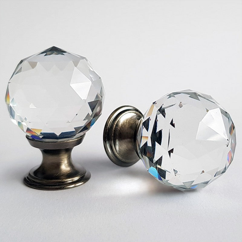 Puxador Cristal Sextavado 30mm Base Bronze Antigo - C2004