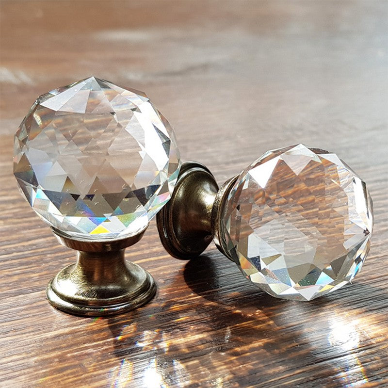 Puxador Cristal Sextavado 30mm Base Bronze Antigo - C2004