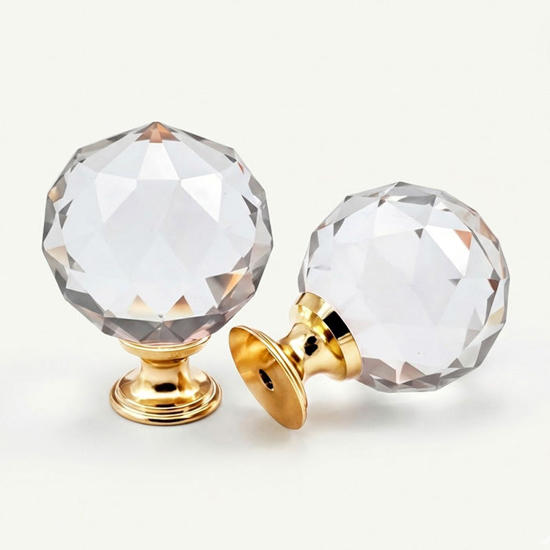 Puxador Cristal Sextavado 40mm Base Dourada - C2021