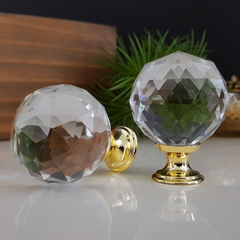 Puxador Cristal Sextavado 40mm Base Dourada - C2021