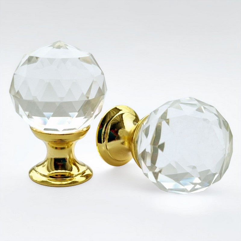 Puxador Cristal Sextavado 25mm Base Dourada - C2061