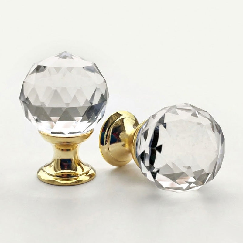 Puxador Cristal Sextavado 25mm Base Dourada - C2061