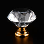 Puxador Cristal Diamante 30mm Base Dourada - C2102