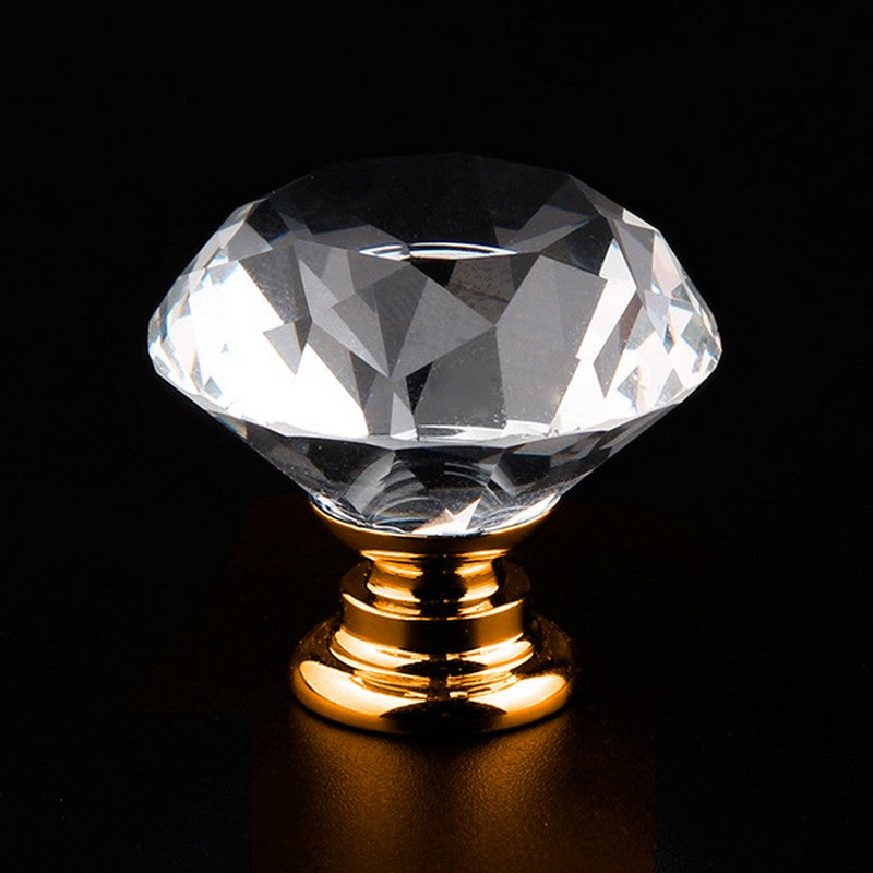 Puxador Cristal Diamante 30mm Base Dourada - C2102