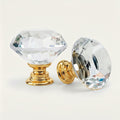 Puxador Cristal Diamante 30mm Base Dourada - C2102