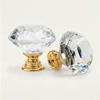 Puxador Cristal Diamante 30mm Base Dourada - C2102