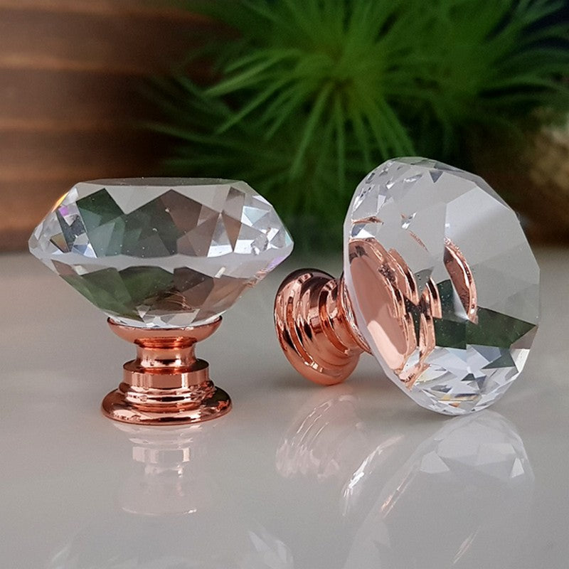 Puxador Cristal Diamante 30mm Base Rosegold - C2103