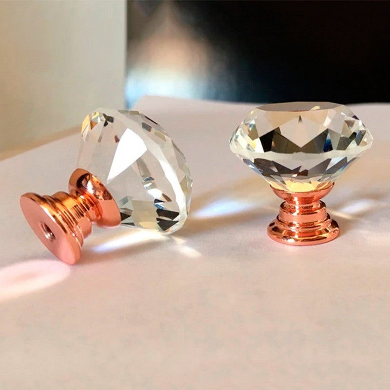 Puxador Cristal Diamante 30mm Base Rosegold - C2103