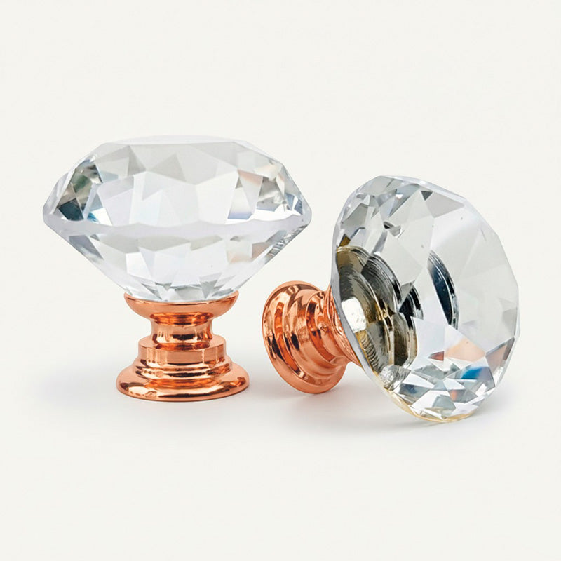 Puxador Cristal Diamante 30mm Base Rosegold - C2103
