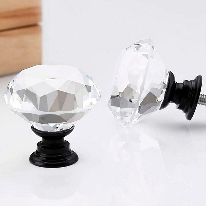 Puxador Cristal Diamante 30mm Base Preto Fosco - C2105
