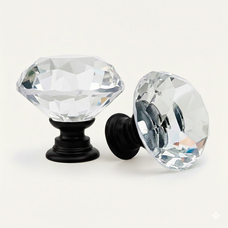 Puxador Cristal Diamante 30mm Base Preto Fosco - C2105