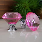 Puxador Cristal Diamante 30mm Rosa Claro Base Cromada - C2110