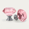 Puxador Cristal Diamante 30mm Rosa Claro Base Cromada - C2110