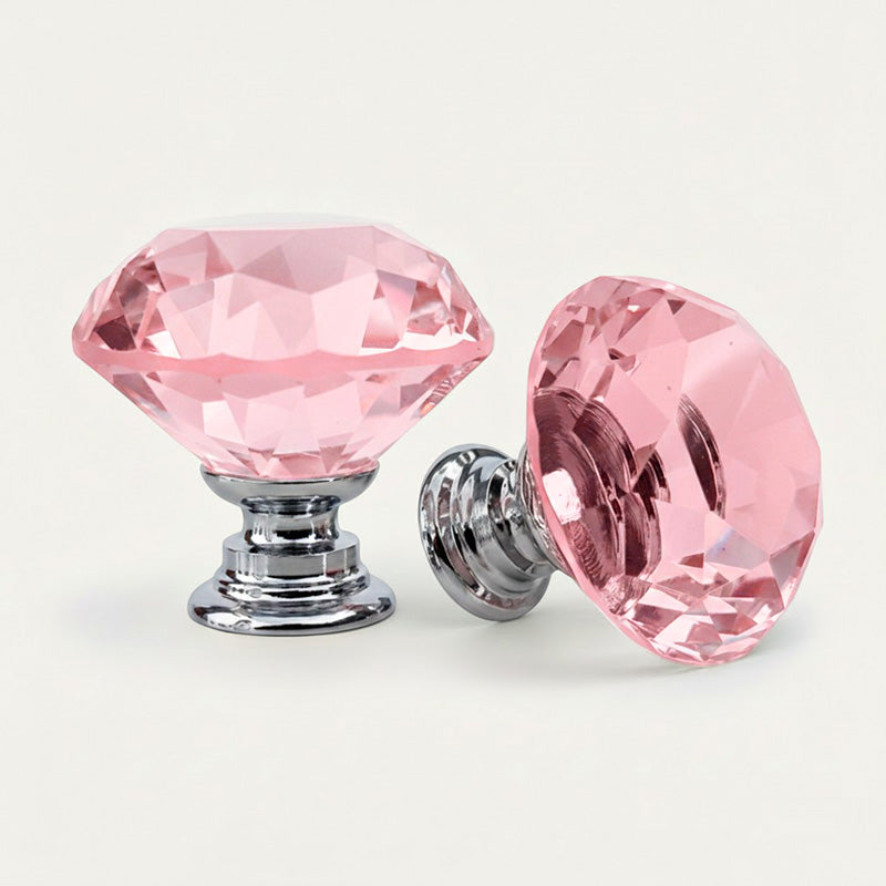 Puxador Cristal Diamante 30mm Rosa Claro Base Cromada - C2110