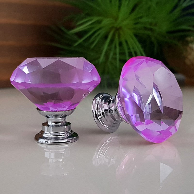 Puxador Cristal Diamante 30mm Roxo Claro Base Cromada - C2111