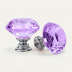 Puxador Cristal Diamante 30mm Roxo Claro Base Cromada - C2111
