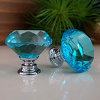 Puxador Cristal Diamante 30mm Azul Turquesa Base Cromada - C2112