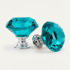 Puxador Cristal Diamante 30mm Azul Turquesa Base Cromada - C2112