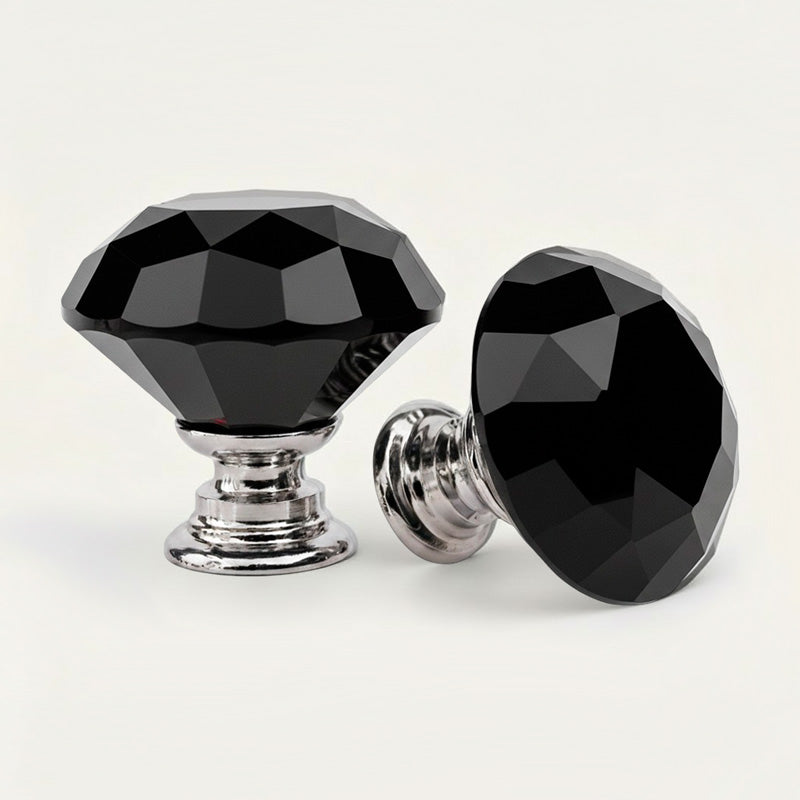 Puxador Cristal Diamante 30mm Preto Base Cromada - C2116