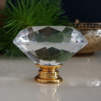 Puxador Cristal Diamante 40mm Base Dourada - C2121